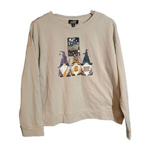 Feeling‎ Festive Halloween Gnome Sweatshirt XL Beige Fall Pullover NWT